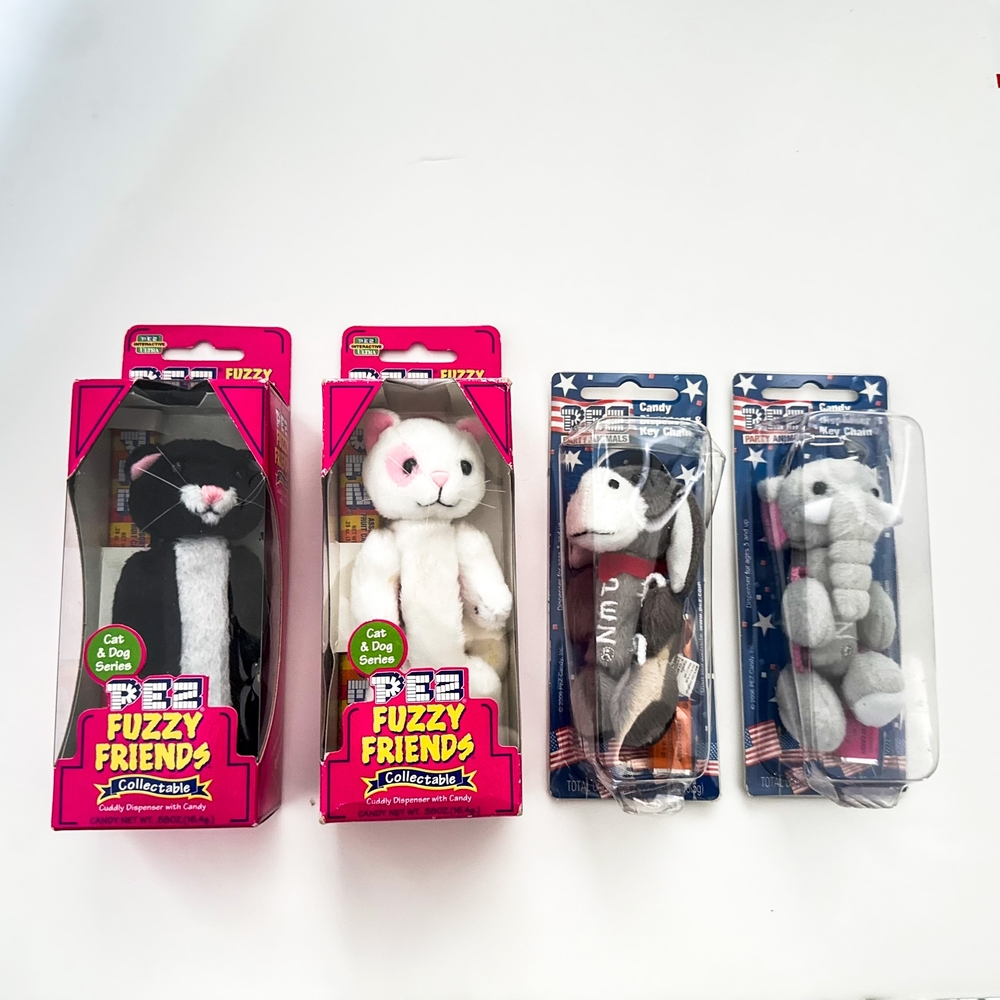 PEZ FRIENDS Fuzzy Friends Plush Toy Collection - Black, White, Multicolor